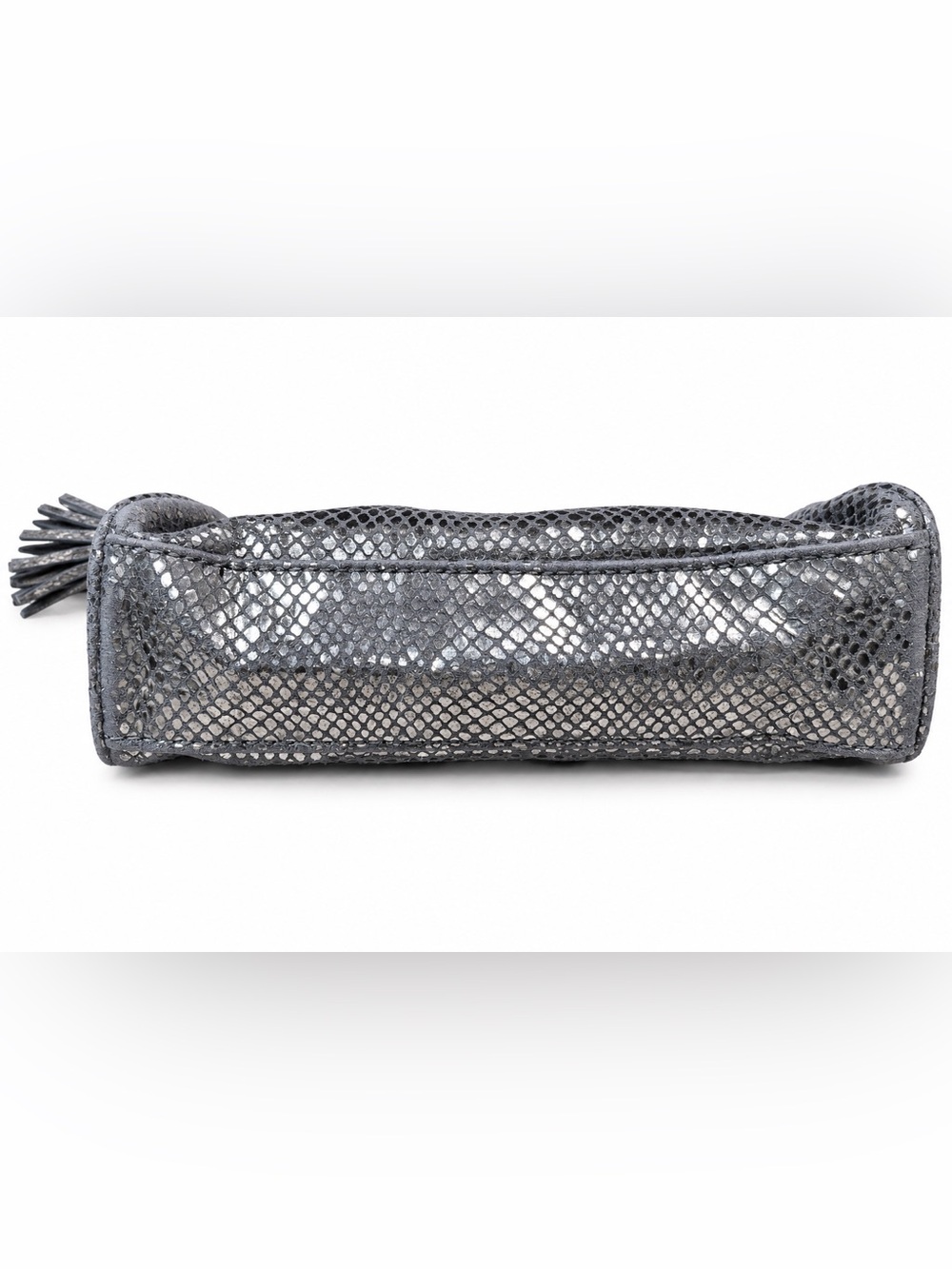 Michael Kors Snake-Embossed Zip Pouch with Tassel, Gray Metallic - Picture 3 of 10